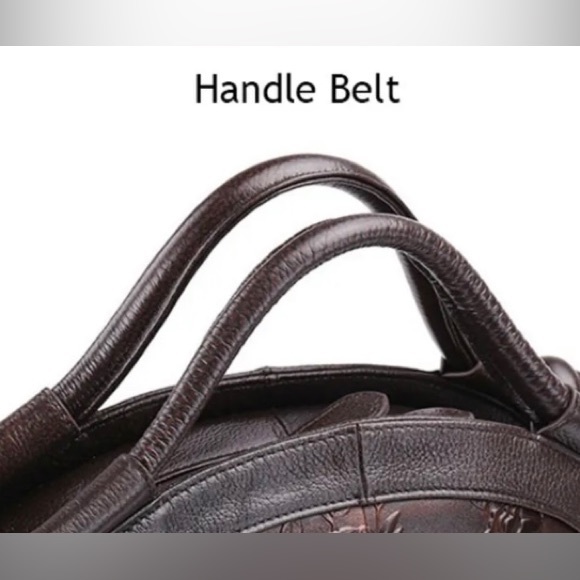 Retro Tooled Coffee Brown Leather Cowhide Two-Way Handbag Adjustable Strap EUC - Picture 2 of 16